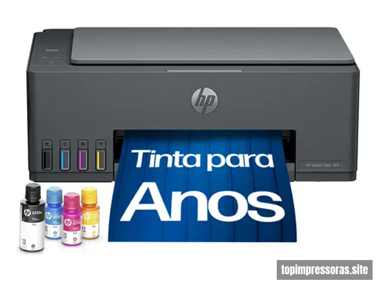 Impressora Multifuncional HP Smart Tank 584 vista lateral.